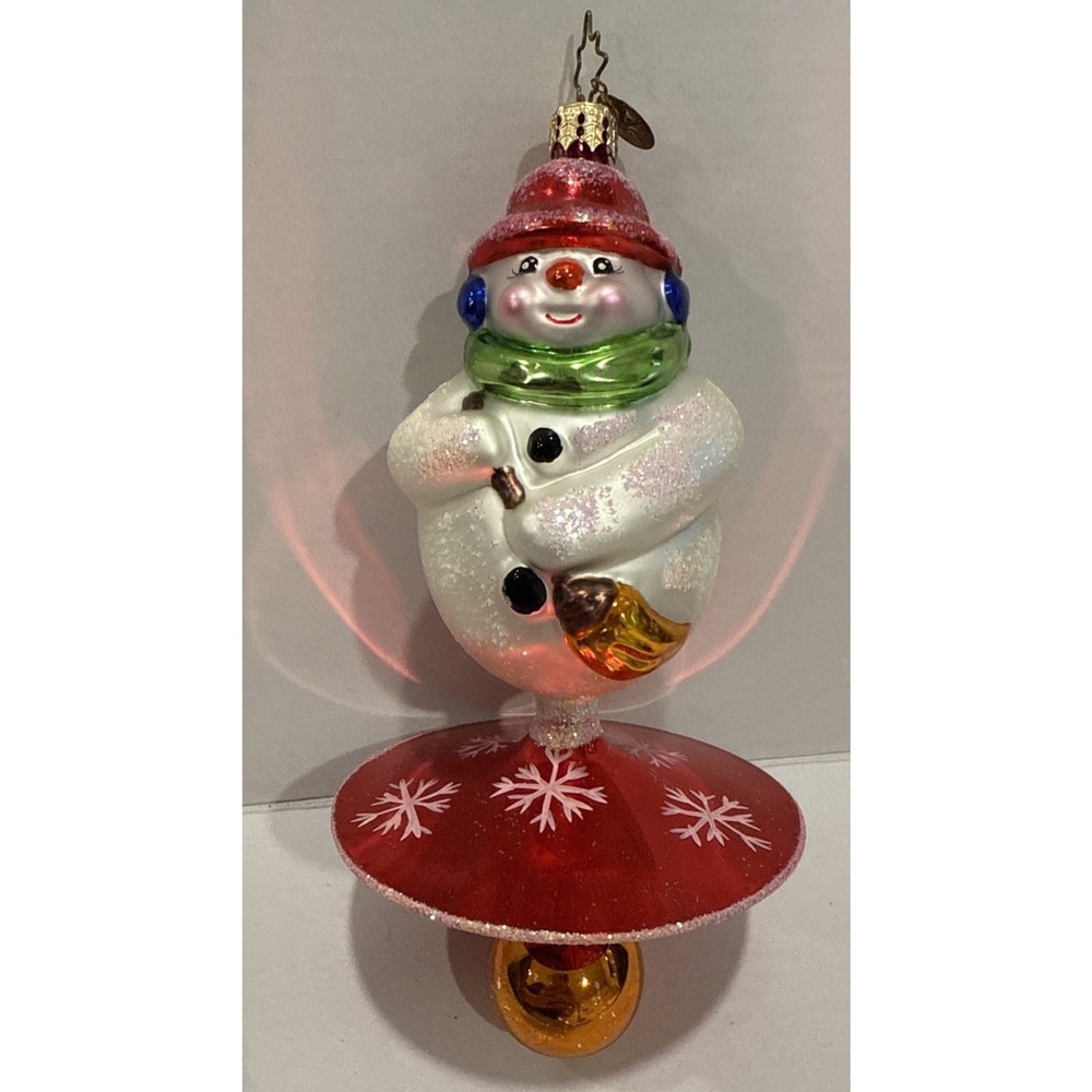 RARE Christopher Radko Frosty Saucer Chubby‎ Snowman Red Christmas Ornament